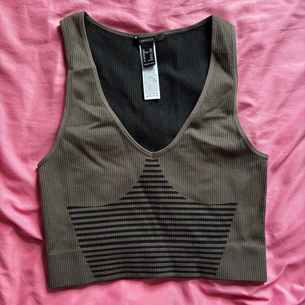 Forever 21 Olive and Black Striped Tank Top